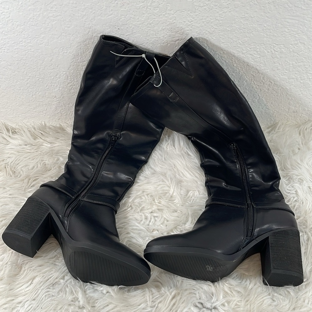 MIA 'Hamilton' Faux Leather Black Block Heeled Knee High Boots Sz 8.5 NEW - Picture 8 of 16